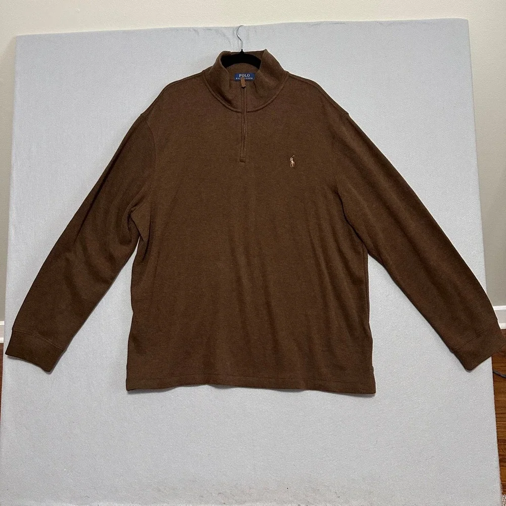 Polo Ralph Lauren‎ Mens XXL Estate Rib Quarter Zip Pullover Brown Pony Logo